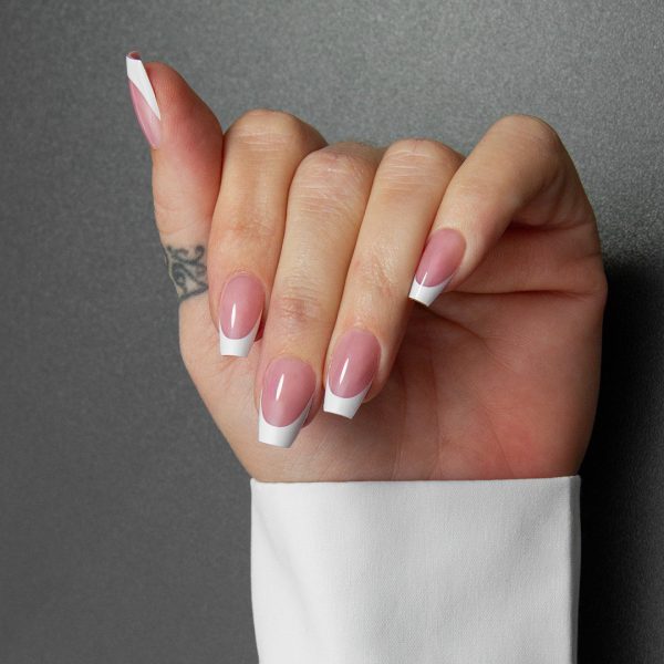 GET FRENCH COFFIN SHORT PINK MY NAIL BOX GEL TIPS 1080 HAND