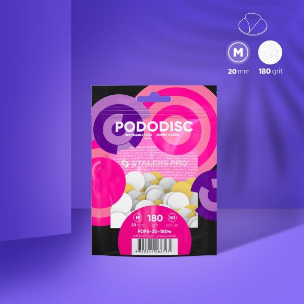 White disposable files with a soft foam layer for pedicure disc 180grit - PODODISC STALEKS PRO M (50 pcs)
